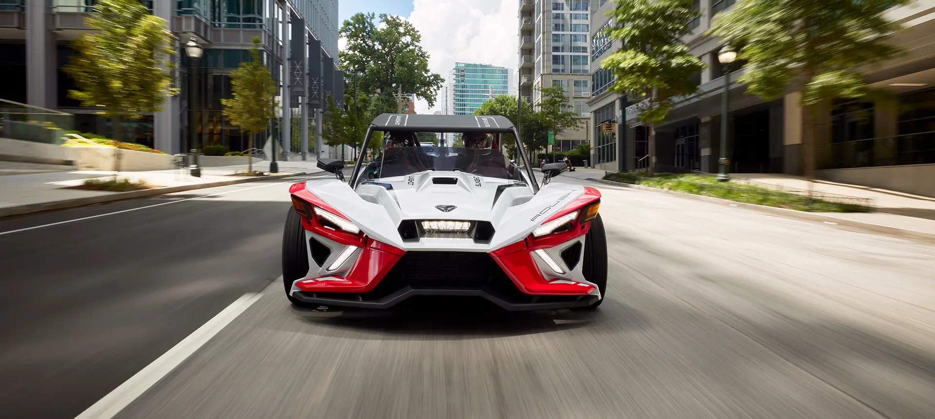 front view of a Slingshot ROUSH® Edition on a city street