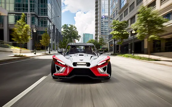front view of a Slingshot ROUSH® Edition on a city street