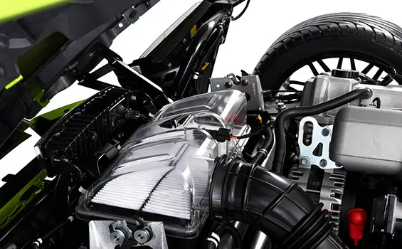 Closeup of a Polaris Slingshot engine