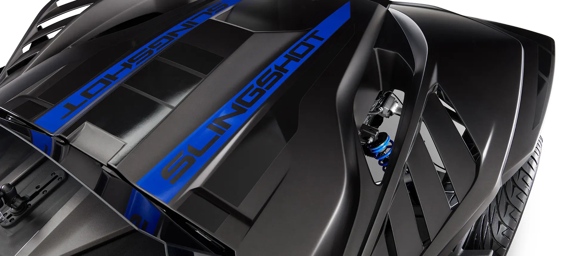 close up of the vented sport hood on a polaris slingshot