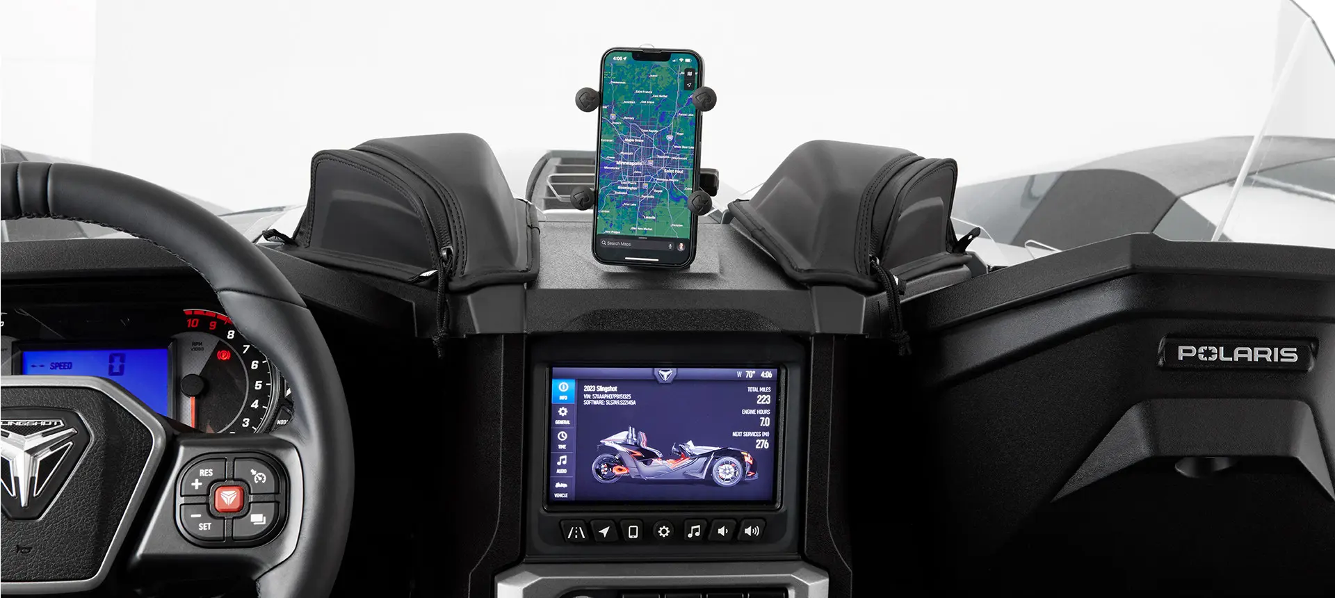 dashboard closeup in a polaris slingsho