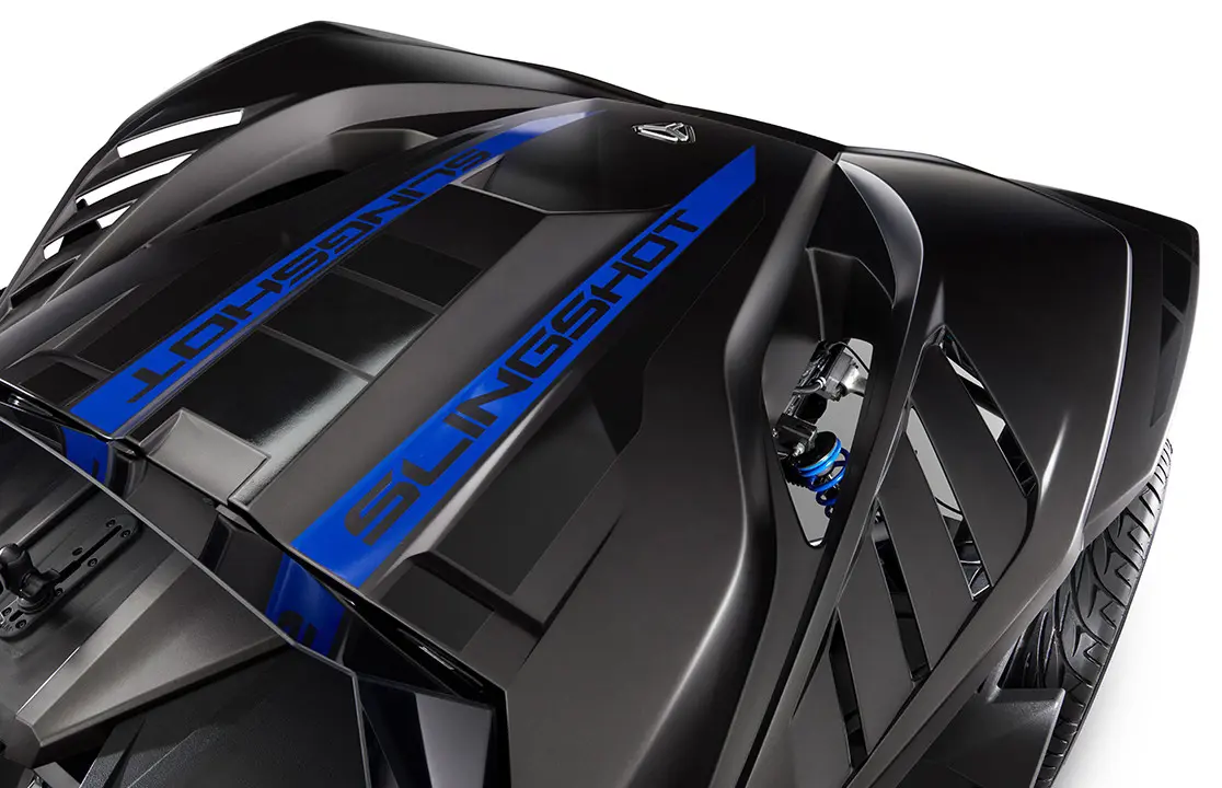 close up of the vented sport hood on a polaris slingshot