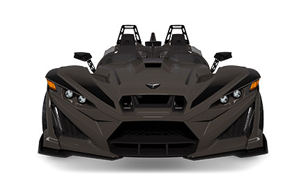 Vue frontale d’un Polaris Slingshot R 2025 dans la gamme de couleurs Nightfall.