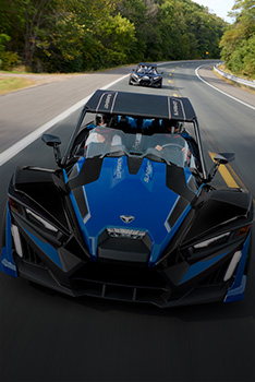Front view of an upgraded Polaris Slingshot top option. 