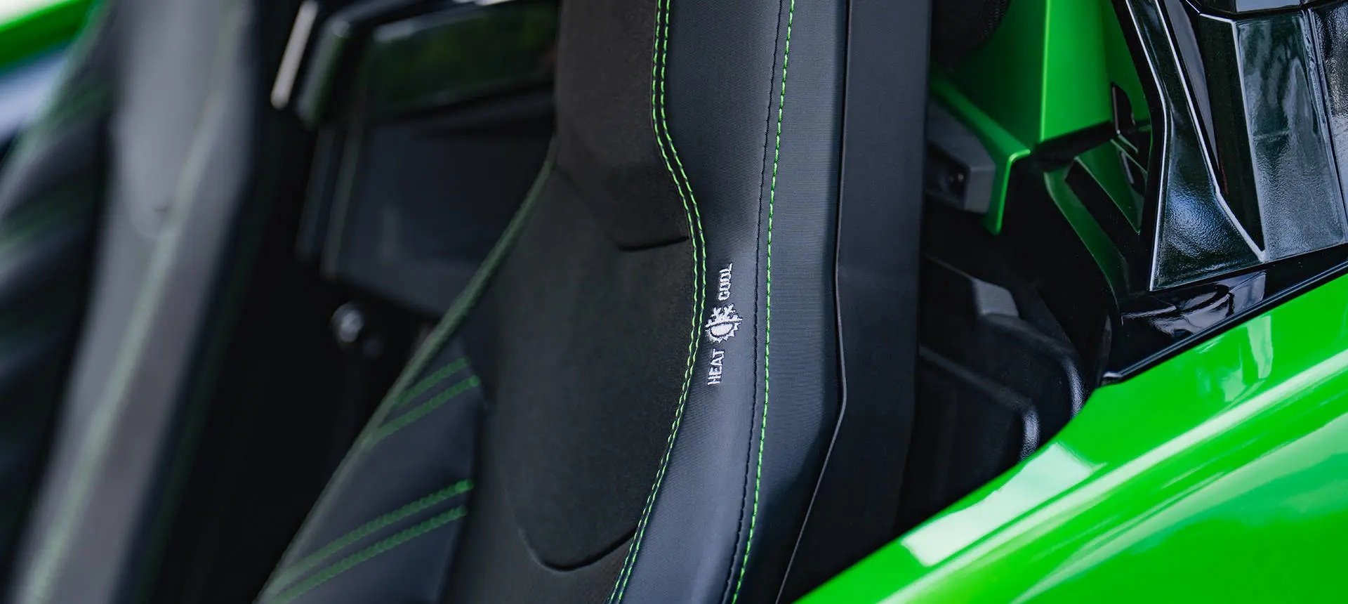 Closeup of the premium seats of a 2026 Slingshot Grand Touring limited edition three-wheeled roadster.