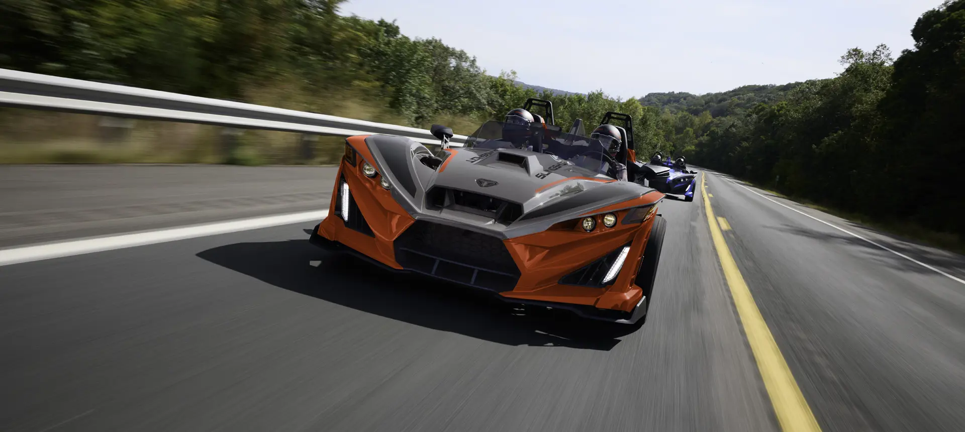2 2026 Slingshot R three-wheel motorcycles parked side by side.