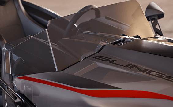 Windshield on a 2026 Slingshot R three-wheel roadster.