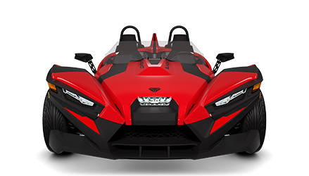 Front end view of a 2026 Polaris Slingshot S three-wheeled roadster.