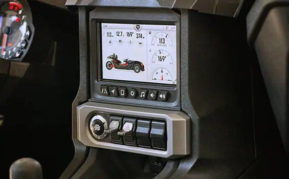 RIDE COMMAND touch screen in a 2026 Polaris Slingshot SL three-wheel roadster.
