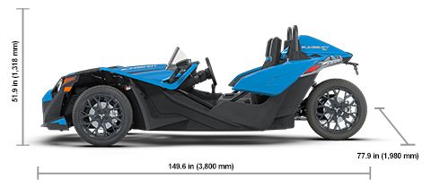 Side view of the 2026 Polaris Slingshot SL Manual with height, width and length dimensions.