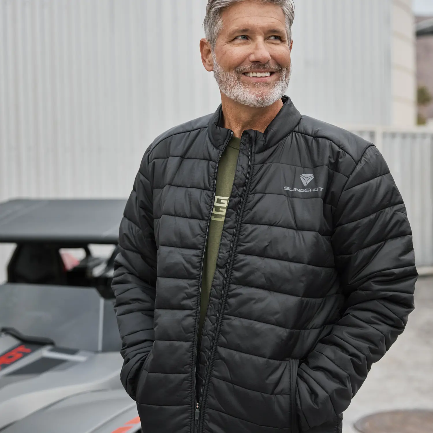 Men's Light Puffer Jacket, Black Polaris Slingshot