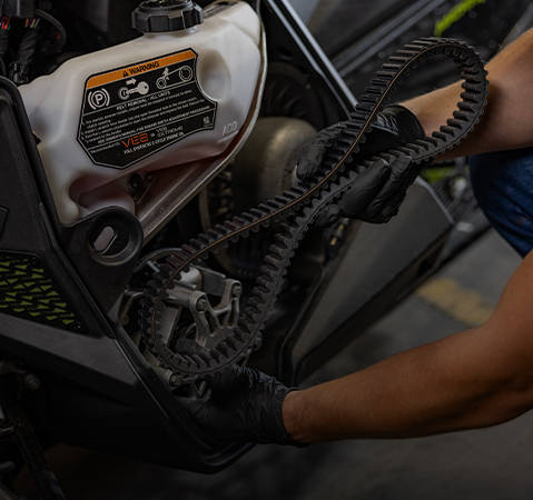 Polaris Snowmobile receiving maintenance service at the shop. 