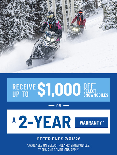 Polaris Snowmobiles Offers & Deals - Up to $1000* off on select Polaris snowmobiles. Offers end 7/31.