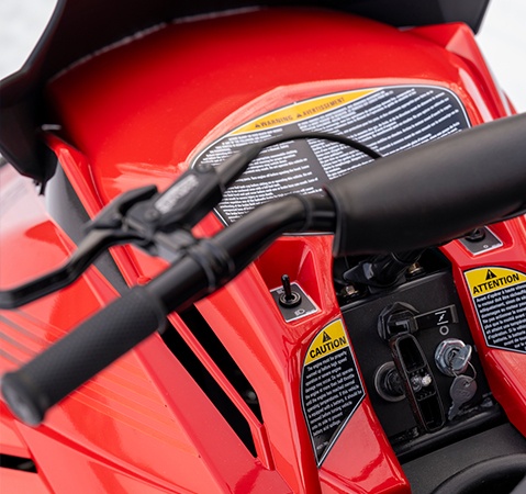 Heated grips on the all-new 2027 Polaris INDY 200 youth snowmobile.