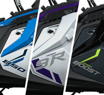 850 Patriot, Patriot 9R or Patriot Boost engine options on a 2027 Polaris Switchback Assault crossover snowmobile.
