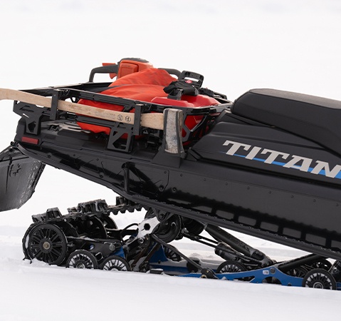 Rear rack on a 2027 TITAN Adventure widetrack snowmobile.