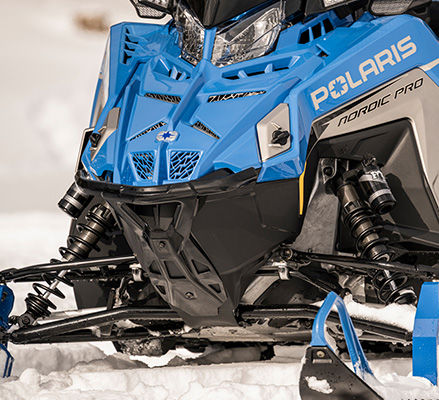 FOX® QS3 shocks on the 2027 TITAN Nordic Pro widetrack snowmobile.