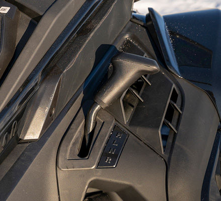 High & low speed transmission shifter on a 2027 TITAN Nordic Pro widetrack snowmobile.
