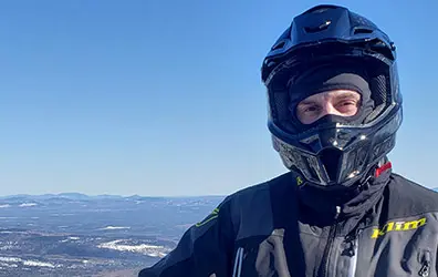 Jeffrey Masse close up with riding gear