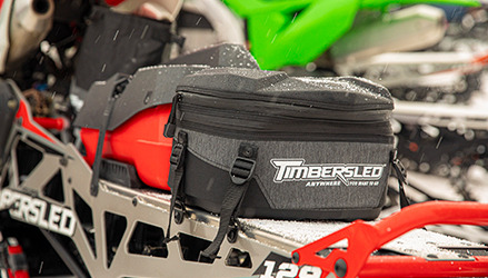 closeup of the storage system on a Timbersled snow bike