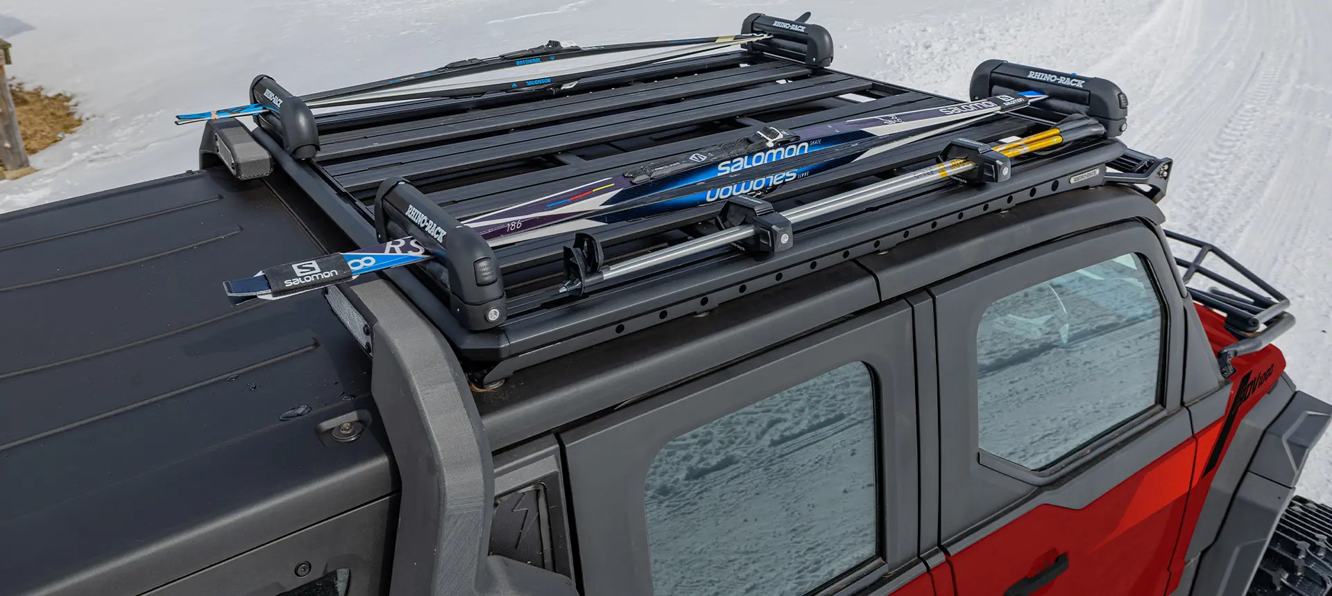 Aerial view of a cargo rack installed on the roof of a 2026 Polaris XPEDITION ADV 5 NorthStar side-by-side.