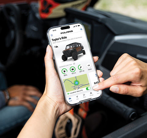 Person using the RIDE COMMAND app for their 2027 Polaris XPEDITION ADV side-by-side.
