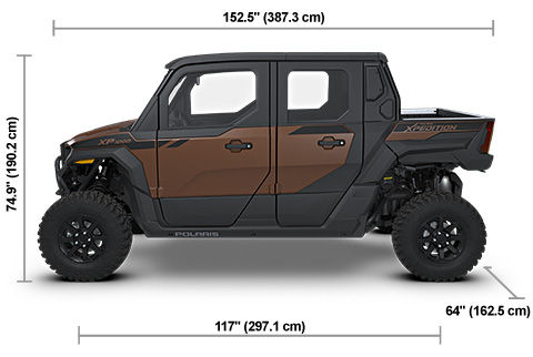 Side view of the Matte Mocha 2027 Polaris XPEDITION XP 5 NorthStar with height, width and length dimensions.